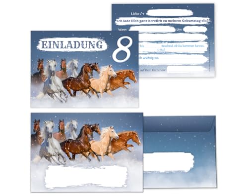 Minkocards 12 Einladungskarten incl. 12 Umschläge zum 8. Kindergeburtstag Mädchen Pferd Pferde Einladung achte Geburtstag Kinder Einladungsset von Minkocards