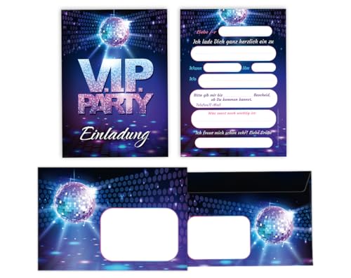 Minkocards 12 Einladungskarten incl. 12 Umschläge zum Geburtstag Kindergeburtstag VIP Disco Jungen Mädchen Jungendliche Erwachsene Einladung Geburtstagseinladungen von Minkocards