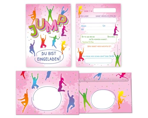 Minkocards 12 Einladungskarten incl. 12 Umschläge zum Kindergeburtstag Mädchen Jump Trampolin Batut Einladungen zum Mädchengeburtstag Geburtstagseinladungen von Minkocards