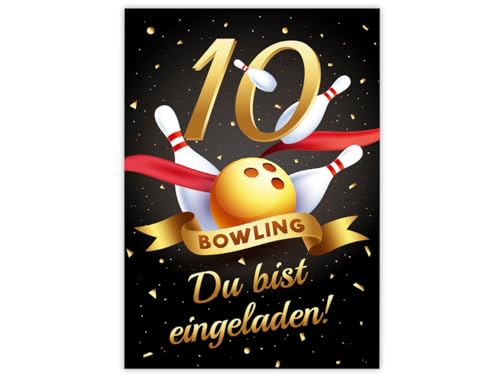 Minkocards 12 Einladungskarten zum 10. Kindergeburtstag Bowling Kegeln Mädchen Jungen Einladung zehnte Mädchengeburtstag Jungsgeburtstag von Minkocards