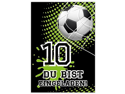 Minkocards 12 Einladungskarten zum 10. Kindergeburtstag Junge Fussball Fußball Einladungen zum zehnten Geburtstag Kinder bunte Geburtstagseinladungen von Minkocards