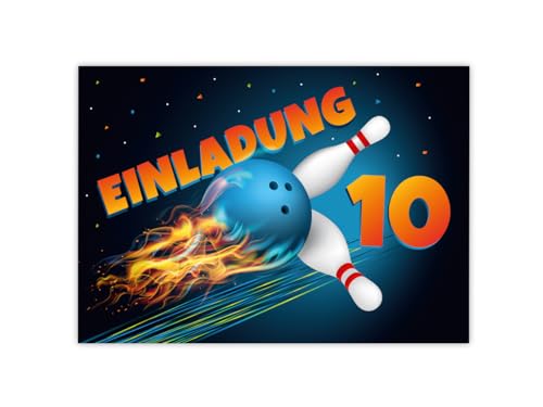 Minkocards 12 Einladungskarten zum 10. Kindergeburtstag Kegeln Bowling Jungen Mädchen Einladung zehnte Mädchengeburtstag Jungsgeburtstag von Minkocards