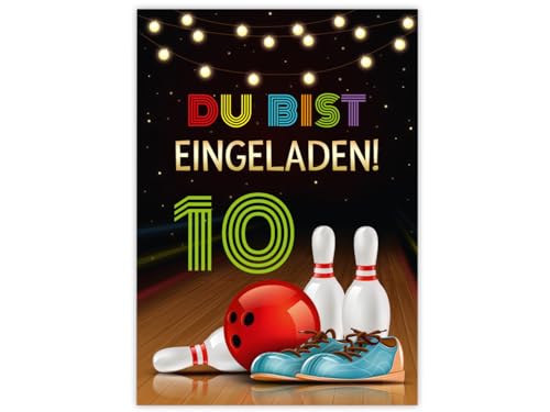 Minkocards 12 Einladungskarten zum 10. Kindergeburtstag Kegeln Bowling Mädchen Jungen Einladung zehnte Mädchengeburtstag Jungsgeburtstag von Minkocards