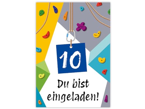 Minkocards 12 Einladungskarten zum 10. Kindergeburtstag Klettern Bouldern Mädchen Jungen Einladungen zehnte Geburtstag von Minkocards