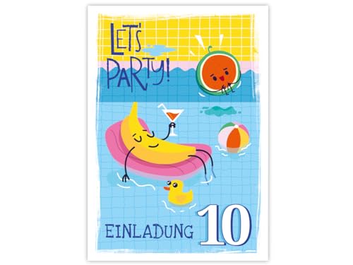 Minkocards 12 Einladungskarten zum 10. Kindergeburtstag Schwimmbad Schwimmen Jungen Mädchen Einladung zehnte Geburtstag von Minkocards