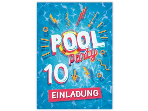 Minkocards 12 Einladungskarten zum 10. Kindergeburtstag Schwimmbad Schwimmen Jungen Mädchen Einladungen zehnte Geburtstag von Minkocards