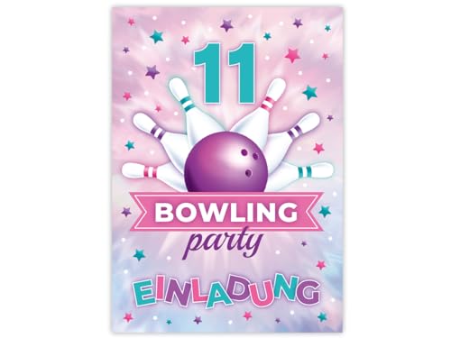 Minkocards 12 Einladungskarten zum 11. Kindergeburtstag Bowling Kegeln Bowling-Party Mädchen Einladungen zum elften Einladungen elfte Mädchengeburtstag von Minkocards