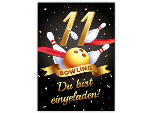 Minkocards 12 Einladungskarten zum 11. Kindergeburtstag Bowling Kegeln Mädchen Jungen Einladung elfte Mädchengeburtstag Jungsgeburtstag von Minkocards