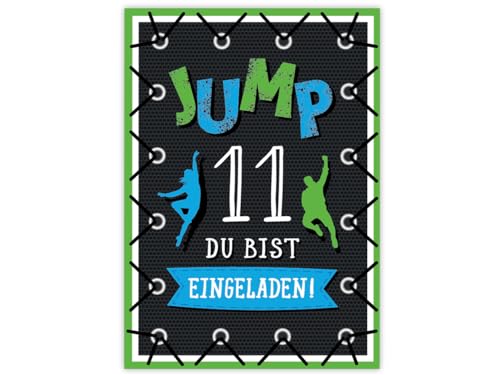 Minkocards 12 Einladungskarten zum 11. Kindergeburtstag Junge Mädchen Jump Trampolin Einladungen elfte Geburtstag von Minkocards