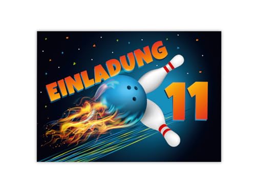 Minkocards 12 Einladungskarten zum 11. Kindergeburtstag Kegeln Bowling Jungen Mädchen Einladung elfte Mädchengeburtstag Jungsgeburtstag von Minkocards