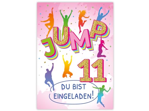 Minkocards 12 Einladungskarten zum 11. Kindergeburtstag Mädchen Jump Trampolin Einladungen elfte Mädchengeburtstag Geburtstagseinladungen von Minkocards