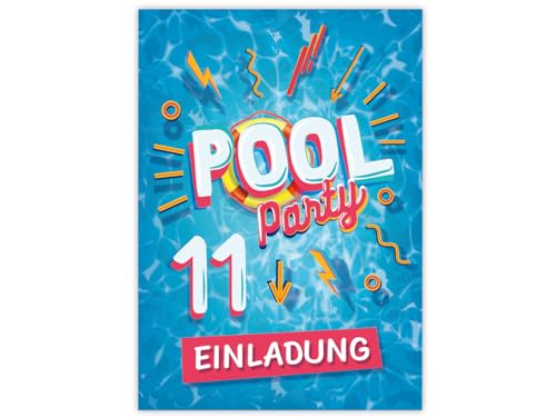 Minkocards 12 Einladungskarten zum 11. Kindergeburtstag Schwimmbad Schwimmen Jungen Mädchen Einladungen elfte Geburtstag von Minkocards