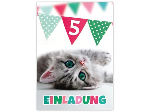 Minkocards 12 Einladungskarten zum 5. Kindergeburtstag Mädchen Jungen Katze Einladungen fünfte Geburtstag Kinder Mädchengeburtstag Jungsgeburtstag von Minkocards