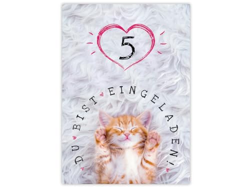 Minkocards 12 Einladungskarten zum 5. Kindergeburtstag Mädchen Katze Einladungen zum fünften Mädchengeburtstag Geburtstagseinladungen von Minkocards