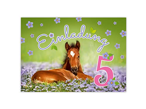 Minkocards 12 Einladungskarten zum 5. Kindergeburtstag Mädchen Pferd Einladung fünfte Geburtstag Kinder bunte Geburtstagseinladungen von Minkocards