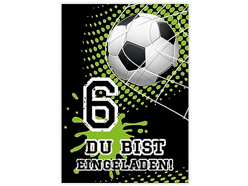 Minkocards 12 Einladungskarten zum 6. Kindergeburtstag Junge Fussball Fußball Einladungen zum sechsten Geburtstag Kinder bunte Geburtstagseinladungen von Minkocards