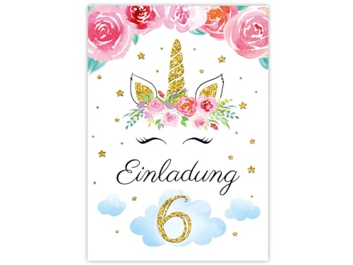 Minkocards 12 Einladungskarten zum 6. Kindergeburtstag Mädchen Einhorn Einladung sechste Geburtstag Mädchengeburtstag Geburtstagseinladungen von Minkocards