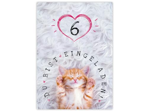 Minkocards 12 Einladungskarten zum 6. Kindergeburtstag Mädchen Katze Einladungen zum sechsten Mädchengeburtstag Geburtstagseinladungen von Minkocards