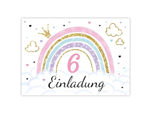 Minkocards 12 Einladungskarten zum 6. Kindergeburtstag Mädchen Regenbogen Einladung sechste Geburtstag Mädchengeburtstag Geburtstagseinladungen von Minkocards