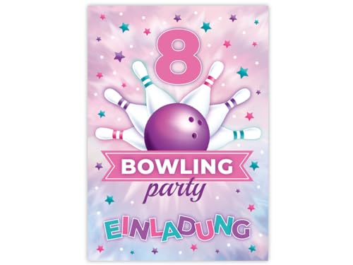 Minkocards 12 Einladungskarten zum 8. Kindergeburtstag Bowling Kegeln Bowling-Party Mädchen Einladungen zum achten Einladungen achte Mädchengeburtstag von Minkocards