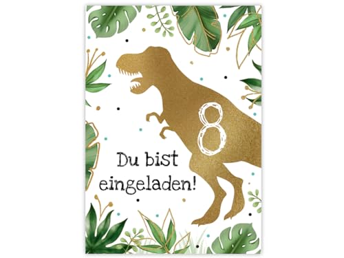 Minkocards 12 Einladungskarten zum 8. Kindergeburtstag Junge Dino Dinosaurier Einladungen achte Jungsgeburtstag von Minkocards