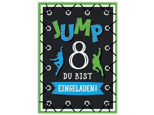 Minkocards 12 Einladungskarten zum 8. Kindergeburtstag Junge Mädchen Jump Trampolin Einladungen achte Geburtstag von Minkocards