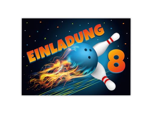 Minkocards 12 Einladungskarten zum 8. Kindergeburtstag Kegeln Bowling Jungen Mädchen Einladung achte Mädchengeburtstag Jungsgeburtstag von Minkocards