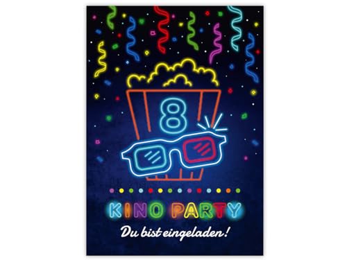 Minkocards 12 Einladungskarten zum 8. Kindergeburtstag Kino Mädchen Jungen Einladung achte Mädchengeburtstag Jungsgeburtstag von Minkocards