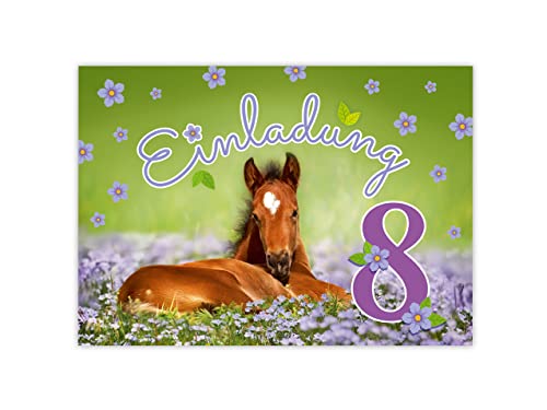 Minkocards 12 Einladungskarten zum 8. Kindergeburtstag Mädchen Pferd Einladung achte Geburtstag Kinder bunte Geburtstagseinladungen von Minkocards