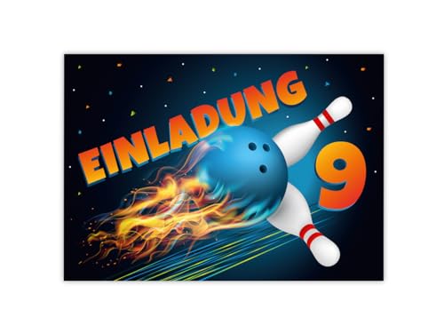 Minkocards 12 Einladungskarten zum 9. Kindergeburtstag Kegeln Bowling Jungen Mädchen Einladung neunte Mädchengeburtstag Jungsgeburtstag von Minkocards