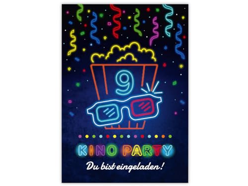 Minkocards 12 Einladungskarten zum 9. Kindergeburtstag Kino Mädchen Jungen Einladung neunte Mädchengeburtstag Jungsgeburtstag von Minkocards