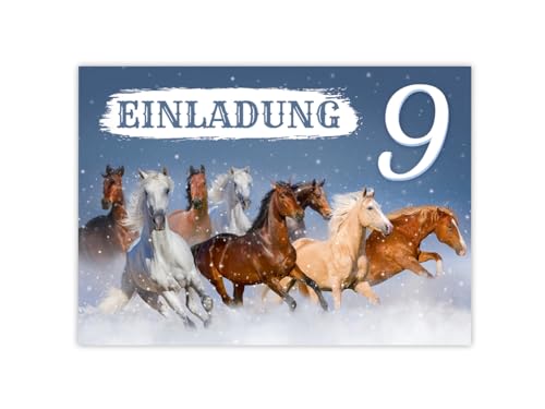 Minkocards 12 Einladungskarten zum 9. Kindergeburtstag Mädchen Pferd Pferde Einladung neunte Geburtstag Kinder bunte Geburtstagseinladungen von Minkocards