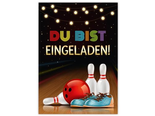 Minkocards 12 Einladungskarten zum Kindergeburtstag Bowling Kegeln Bowling-Party Jungen Mädchen Einladung Jungsgeburtstag Mädchengeburtstag von Minkocards