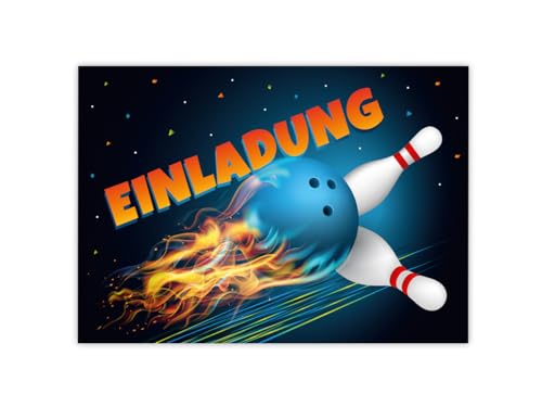 Minkocards 12 Einladungskarten zum Kindergeburtstag Bowling Kegeln Bowling-Party Mädchen Jungen Einladung Jungsgeburtstag Mädchengeburtstag von Minkocards