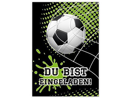 Minkocards 12 Einladungskarten zum Kindergeburtstag Junge Fussball Fußball Einladungen zum Geburtstag Kinder bunte Geburtstagseinladungen von Minkocards