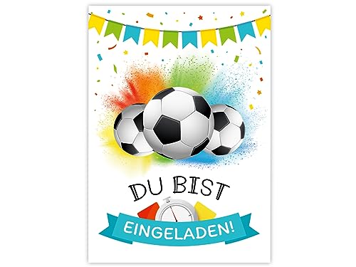 Minkocards 12 Einladungskarten zum Kindergeburtstag Junge Fußball Fussball Einladungen zum Geburtstag Kinder bunte Geburtstagseinladungen von Minkocards