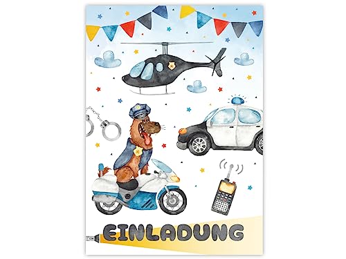 Minkocards 12 Einladungskarten zum Kindergeburtstag Junge Polizei Detektiv Einladungen zum Geburtstag Kinder bunte Geburtstagseinladungen von Minkocards