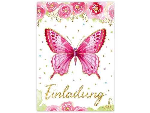 Minkocards 12 Einladungskarten zum Kindergeburtstag Mädchen Schmetterling coole bunte Einladungen Geburtstag Kinder Mädchengeburtstag von Minkocards