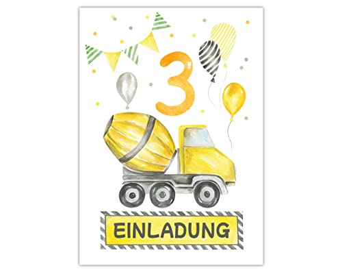 Minkocards 12 Einladungskarten zum dritten Kindergeburtstag 3. Geburtstag Jungen Jungs Baustelle Einladungen zum Geburtstag Kinder bunte Geburtstagseinladungen von Minkocards