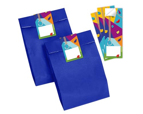 Minkocards 12 Geschenktüten (blau) + 12 Aufkleber Klettern Bouldern Geschenktüten für Mitgebsel Mädchen Jungen Gastgeschenk einpacken beim Kindergeburtstag Mädchengeburtstag Jungengeburtstag von Minkocards