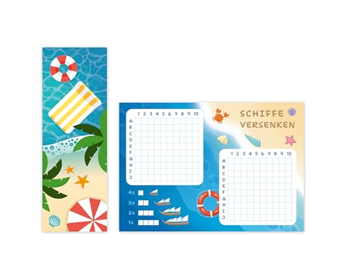 Minkocards 12 Lesezeichen + 12 Schiffe versenken Schwimmbad Pool-Party Mitgebsel für Kindergeburtstag Gastgeschenke für Kinder Mädchen Jungen Mädchengeburtstag Jungsgeburtstag von Minkocards