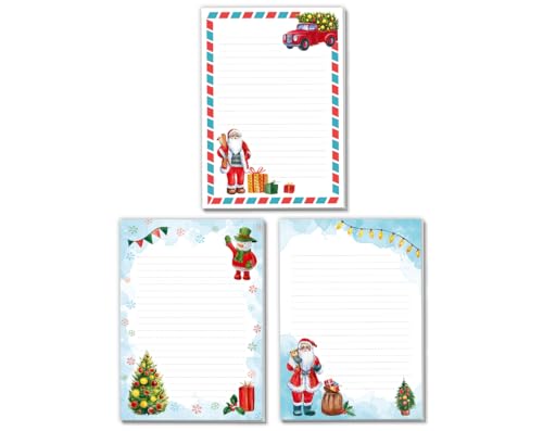 3 Blöcke Weihnachten mit Kindermotiv Weihnachtsmotiv für Mädchen Jungen Notizblock Schreibblock Briefblock Weihnachtsmann (3 verschiedene Blöcke mit je 25 Blätter in A5-Format) von Minkocards