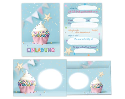 Minkocards 6 Einladungskarten incl. 6 Umschläge zum Kindergeburtstag Taufe Kommunion Mädchen Jungen Muffin Einladungen Mädchengeburtstag Jungsgeburtstag von Minkocards