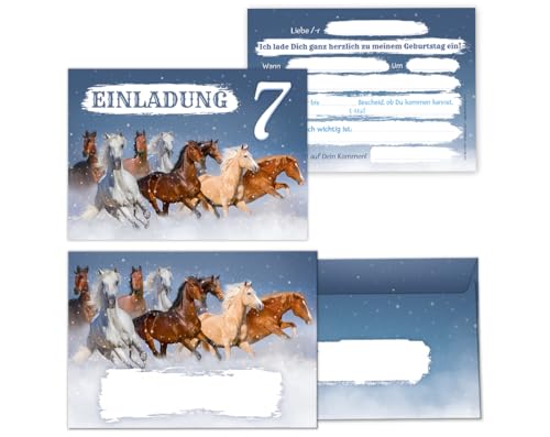 Minkocards 8 Einladungskarten incl. 8 Umschläge zum 7. Kindergeburtstag Mädchen Pferd Pferde Einladung siebte Geburtstag Kinder Einladungsset von Minkocards