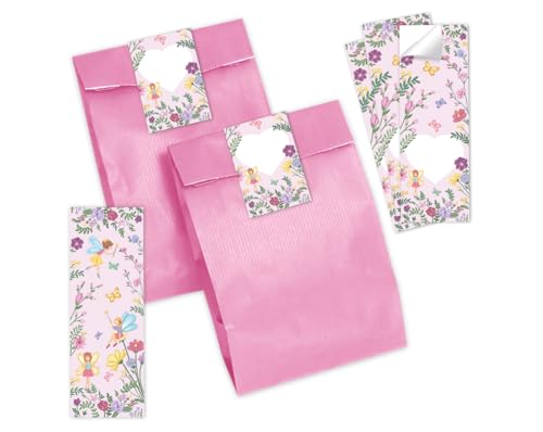 Minkocards Mitgebsel Kindergeburtstag 8 Lesezeichen + 8 Geschenktüten (rosa) + 8 Aufkleber Feen Prinzessin Gastgeschenke für Mädchengeburtstag von Minkocards