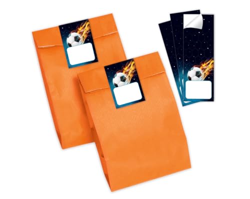 Minkocards Mitgebsel Kindergeburtstag Jungen 12 Geschenktüten (orange) + 12 Aufkleber Fussball Fußball Gastgeschenke für Jungsgeburtstag Kinder von Minkocards