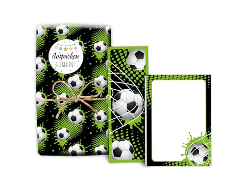 Mitgebsel-Set 12 Geschenkpapierbögen + 12 Lesezeichen + 12 Mini-Notizblöcken + 12 Aufkleber für Jungen Gastgeschenke für Kinder Jungsgeburtstag Fußball Fussball Motto-Party Giveaways von Minkocards