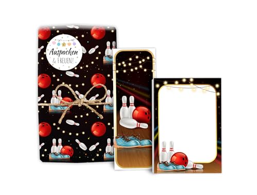 Mitgebsel-Set 6 Geschenkpapierbögen + 6 Lesezeichen + 6 Mini-Notizblöcken + 6 Aufkleber Bowling Kegeln für Jungen Mädchen Gastgeschenke für Kindergeburtstag Giveaways Bowling-Party von Minkocards