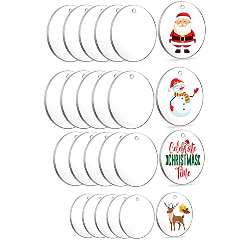 Minlon 20Stück Acryl Transparent Kreis Set, Klare Acrylplatten Runde Acryl Scheiben, Weihnachtsbaumschmuck für DIY Handwerk Projekt Zeichen Bilderrahmen Display von Minlon