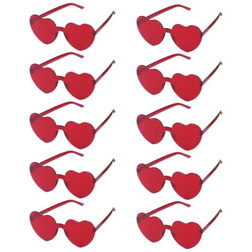 Minnhua 10 Paar Herz Sonnenbrille Rot Herz Brille Party Sonnenbrille Herzform Herzbrille Rot Brillen Lustige Partybrillen Set Hippie Brille Party Brillen für Geburtstagsfeier Erwachsene Jungen Mädchen von Minnhua